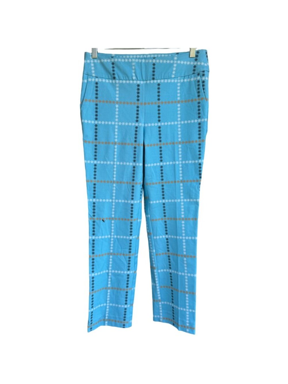 Inspired Style Ankle Pants Aqua Blue Check Size 10 Pockets Cotton Blend $124 NEW